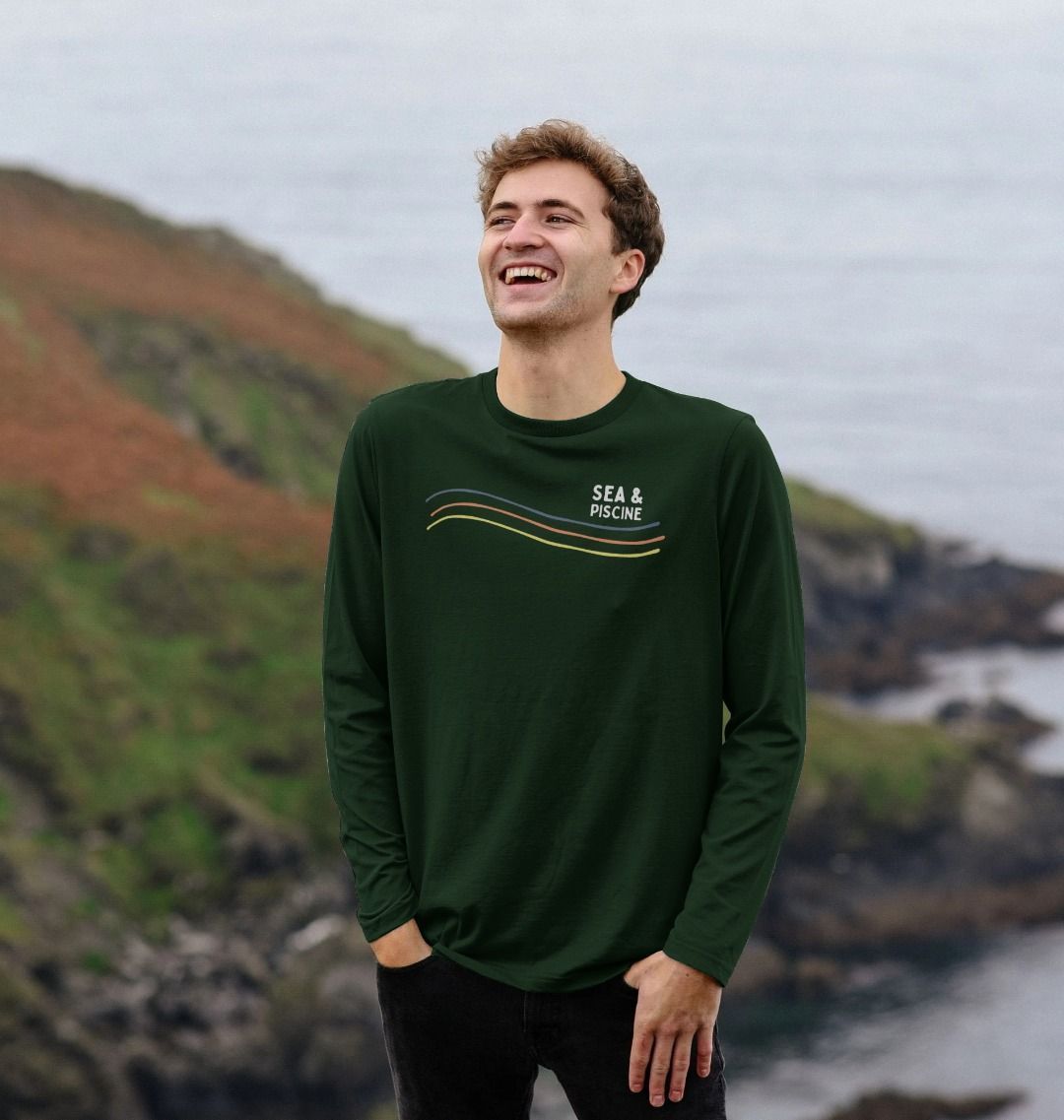 S&P Dark Colour Waves – Long Sleeve Organic Cotton Tee - Sea & Piscine